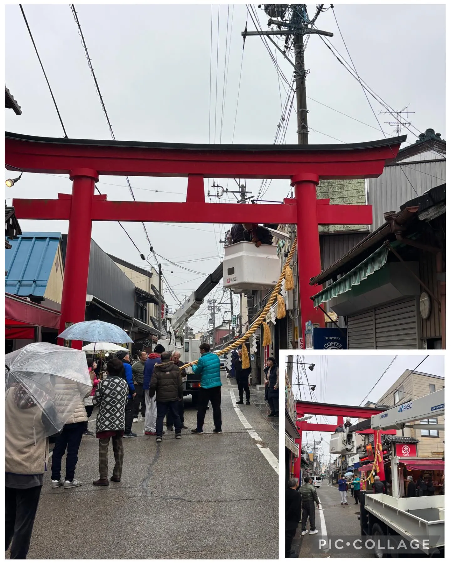 岐阜県海津市のお千代稲荷神社周辺のお店にしめ縄飾の納品手伝い...